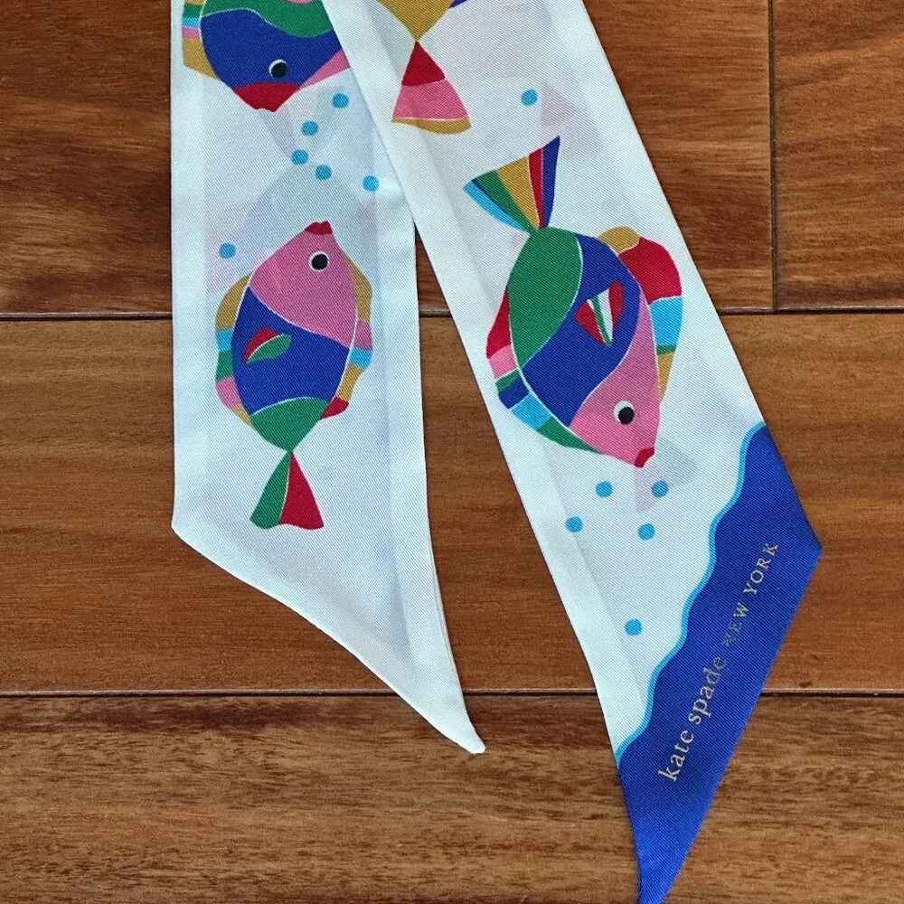 KATE SPADE RAINBOW FISH SILK SKINNY SCARF:NWT  RAINBOW FISH - Picture 2 of 11